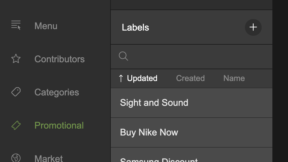 Click the + icon and enter a name to create a new label