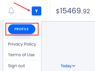 Screenshot of the Profile button and menu