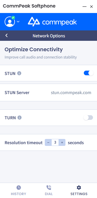 Screenshot of the Screenshot of enabling STUN protocol settings