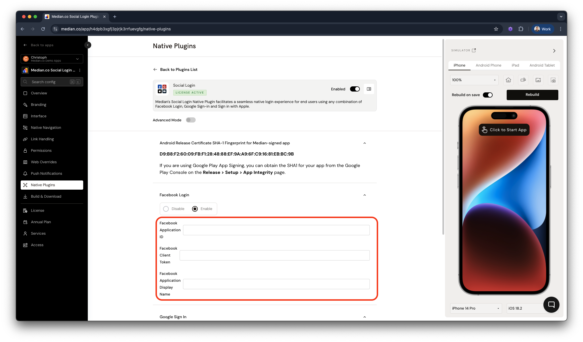 Social Login - Plugin Configuration