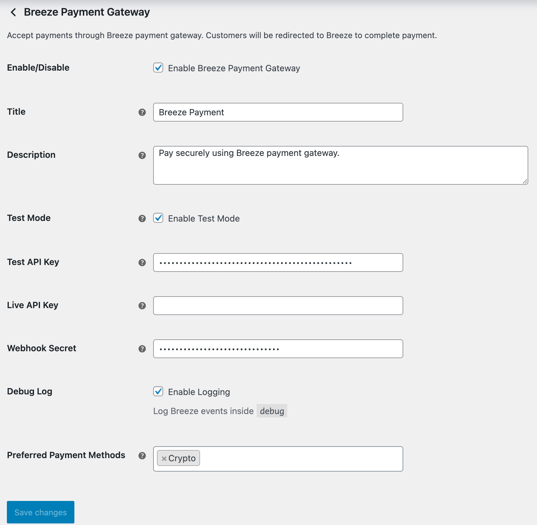 WooCommerce Payment Settings