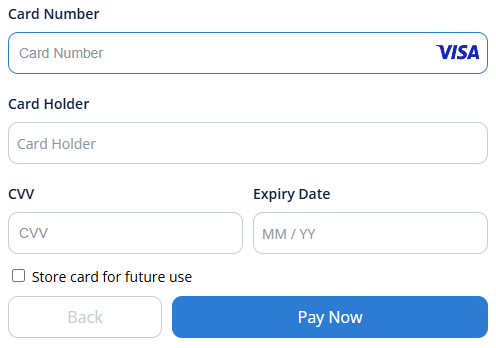 You can customise the back button text when choosing to pay with a new card when stored cards are available.