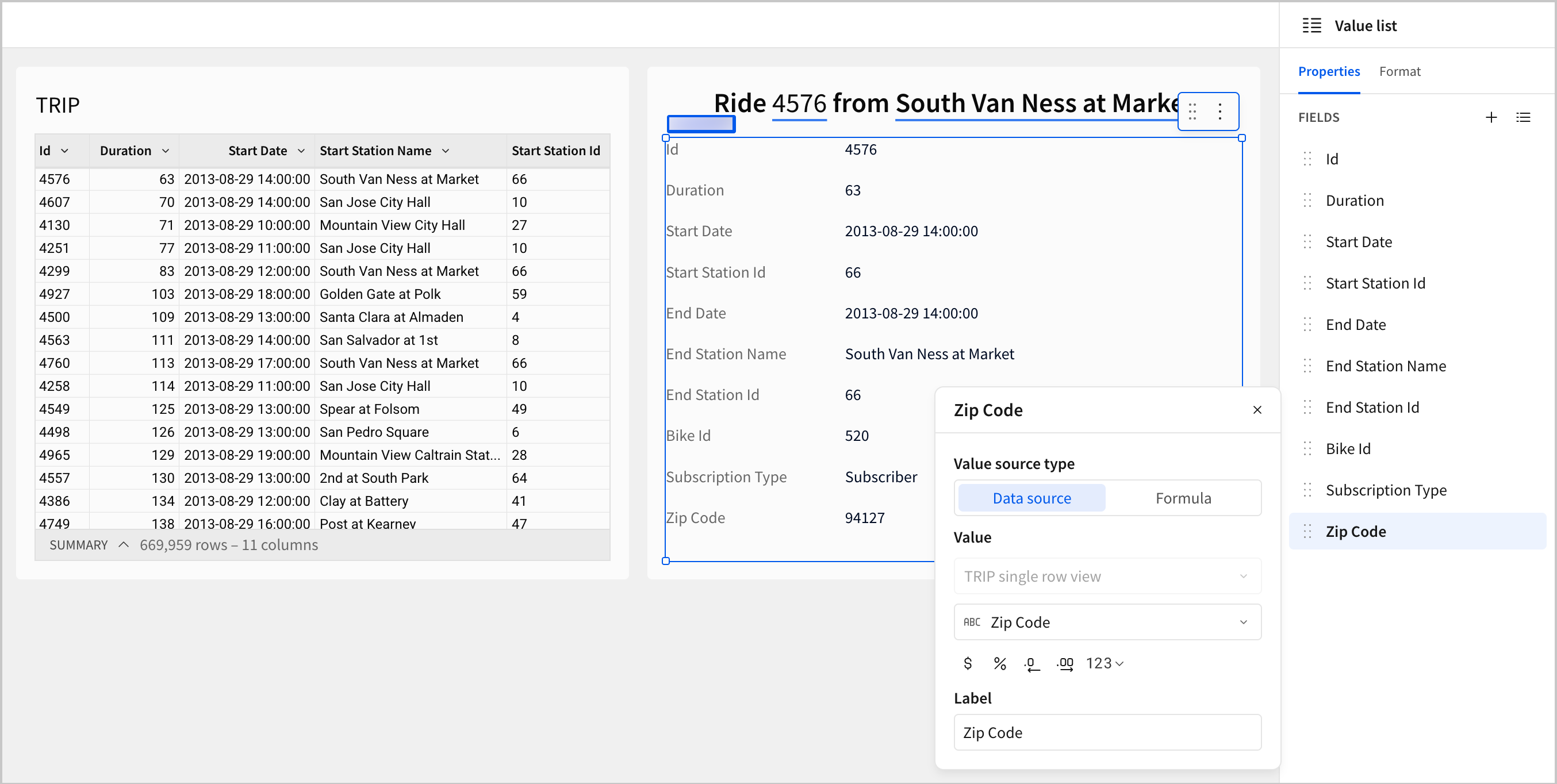 A value list field configured with a data source.