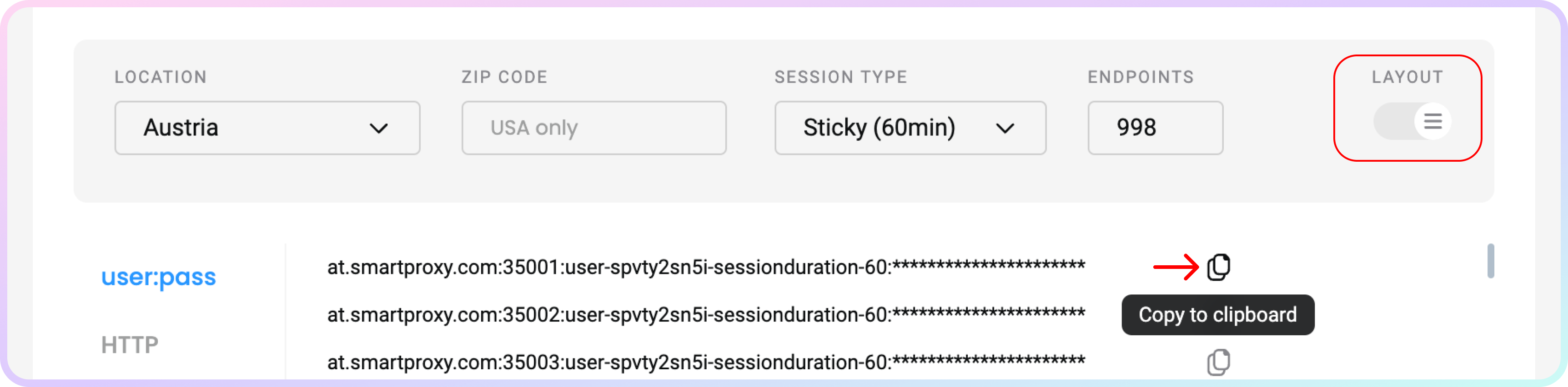 Proxy list selection.