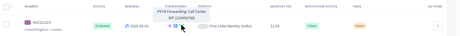 Screenshot ofg the new PSTN rule added to the DID number