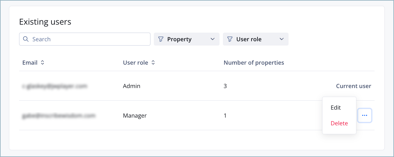 Existing users section