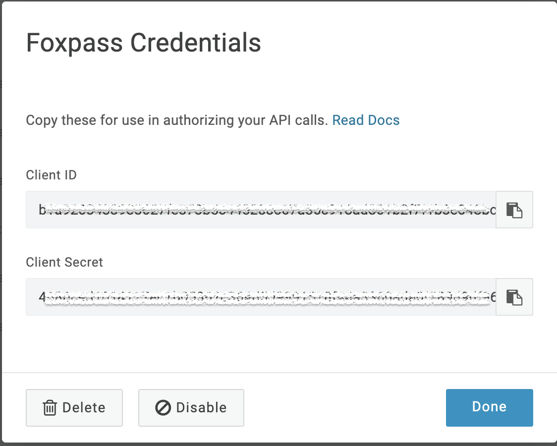 Copy ID and secret