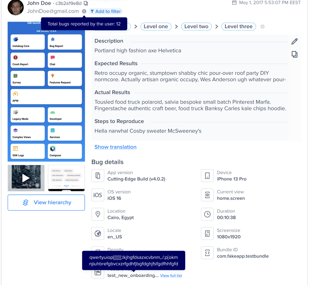 In your dashboard, your testers' responses to the additional fields are listed under their description of the bug