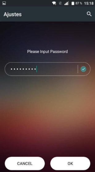 Entrar a configuraciones con password.