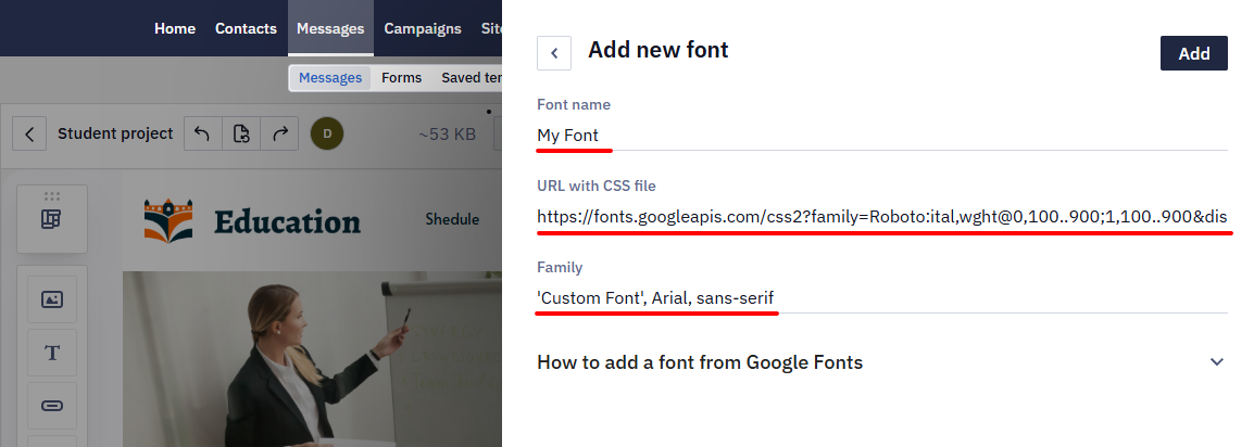 Add New Font Window