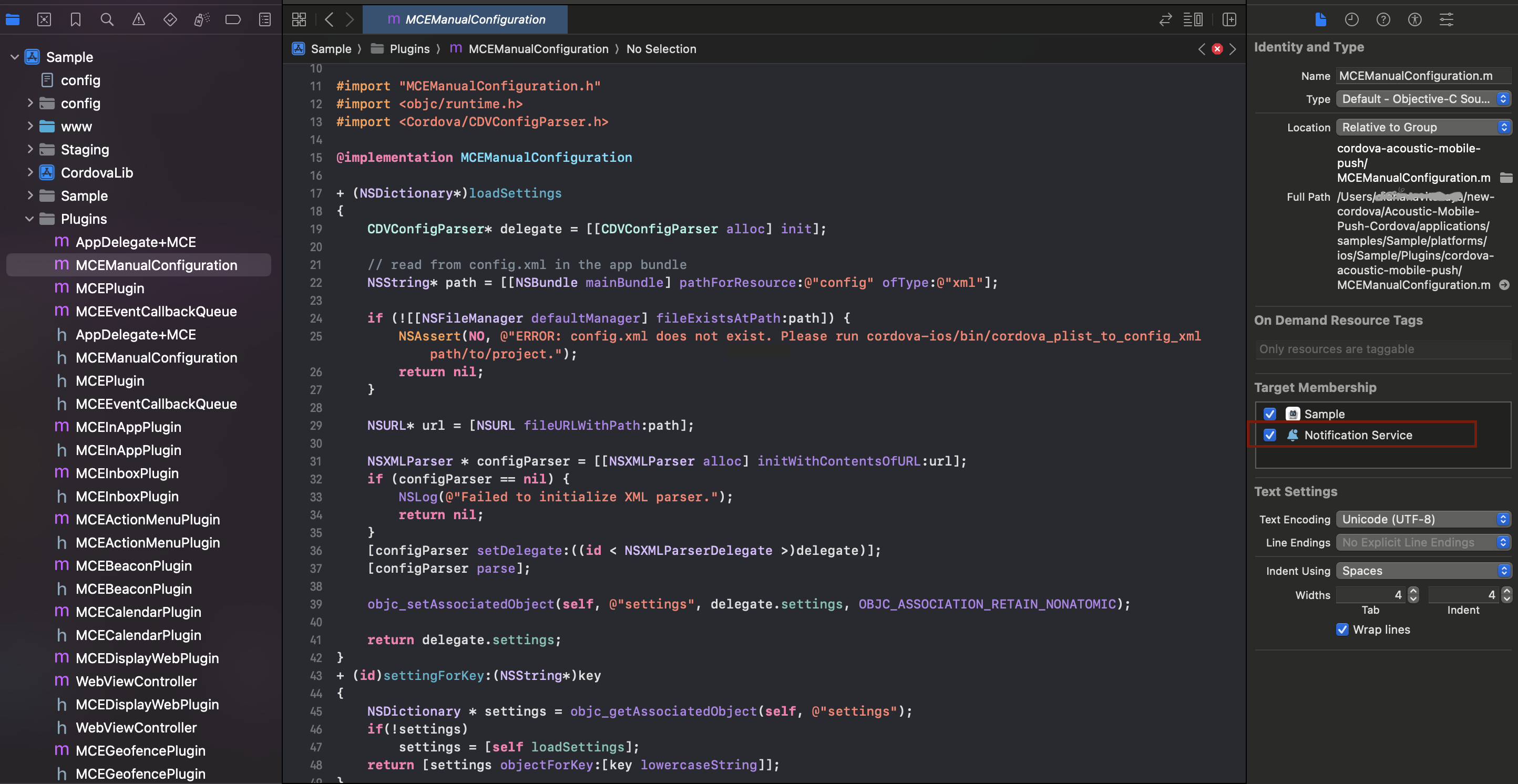 Target membership setting for MCEManualConfiguration.m