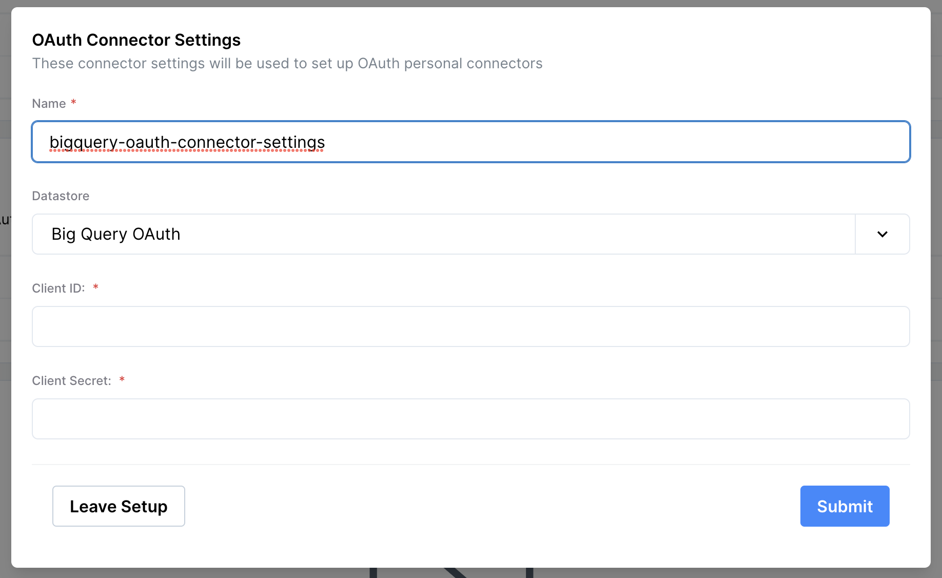 BigQuery OAuth Settings