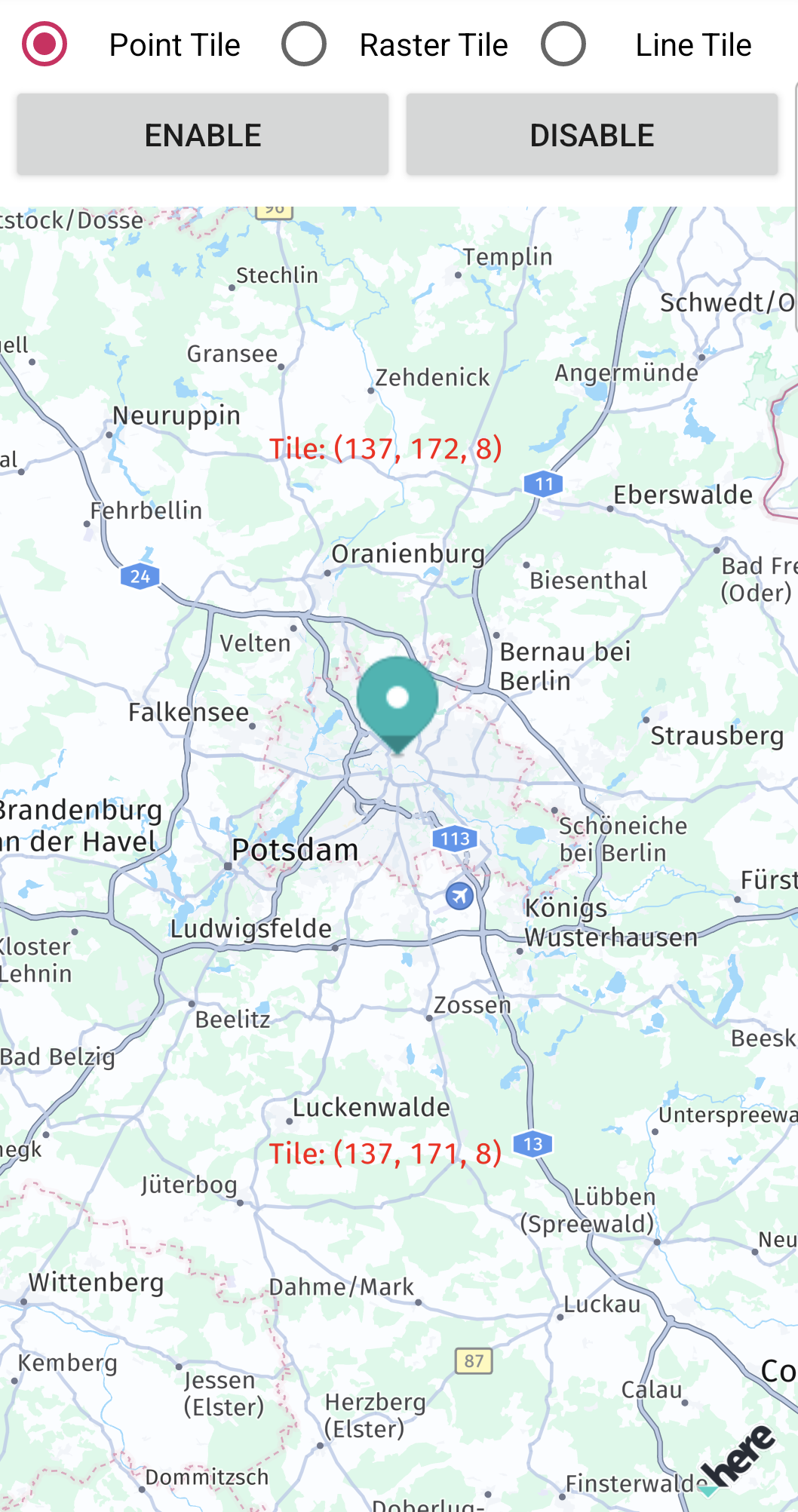 Screenshot: Showing point tile source.