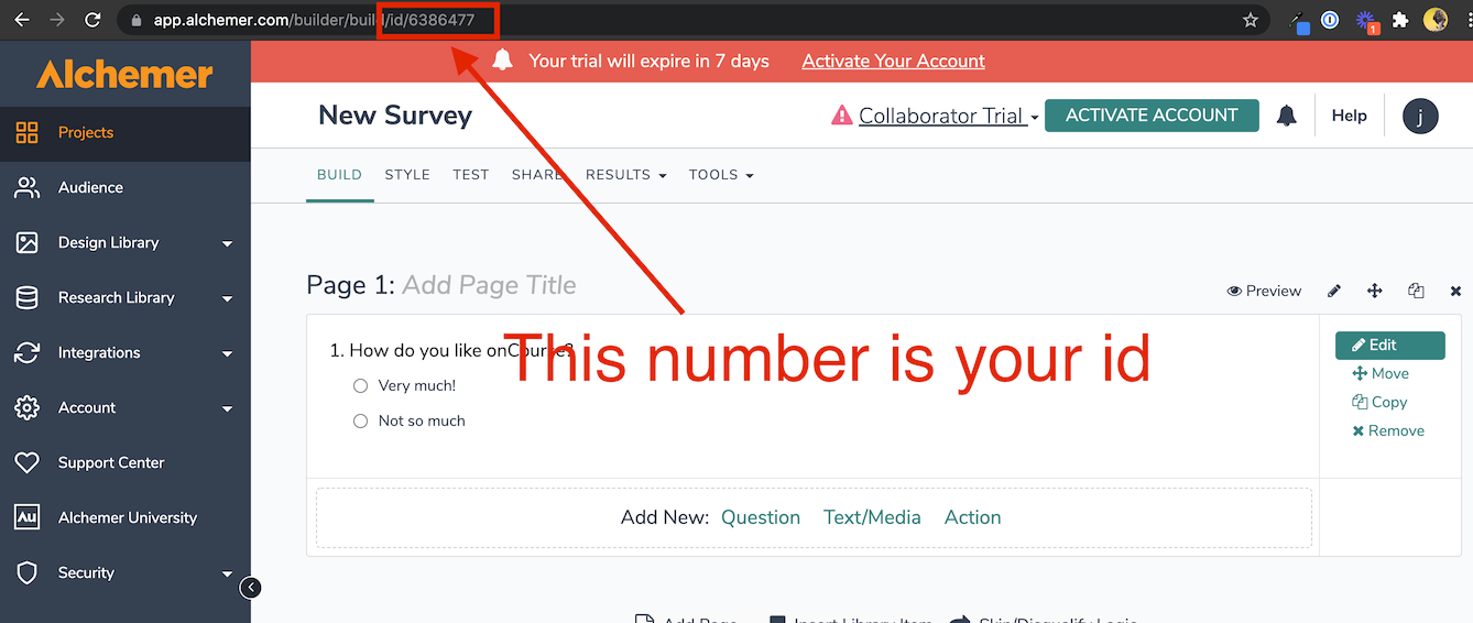 Where to find the Alchemer Survey ID