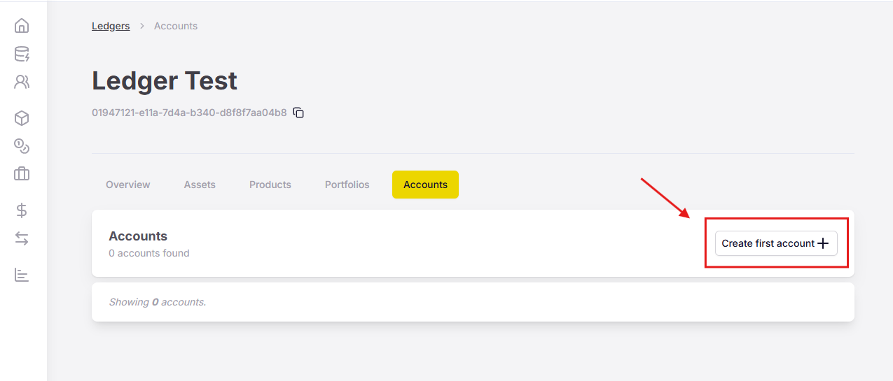 Figure 1. The button to create the first Account of the Ledger.