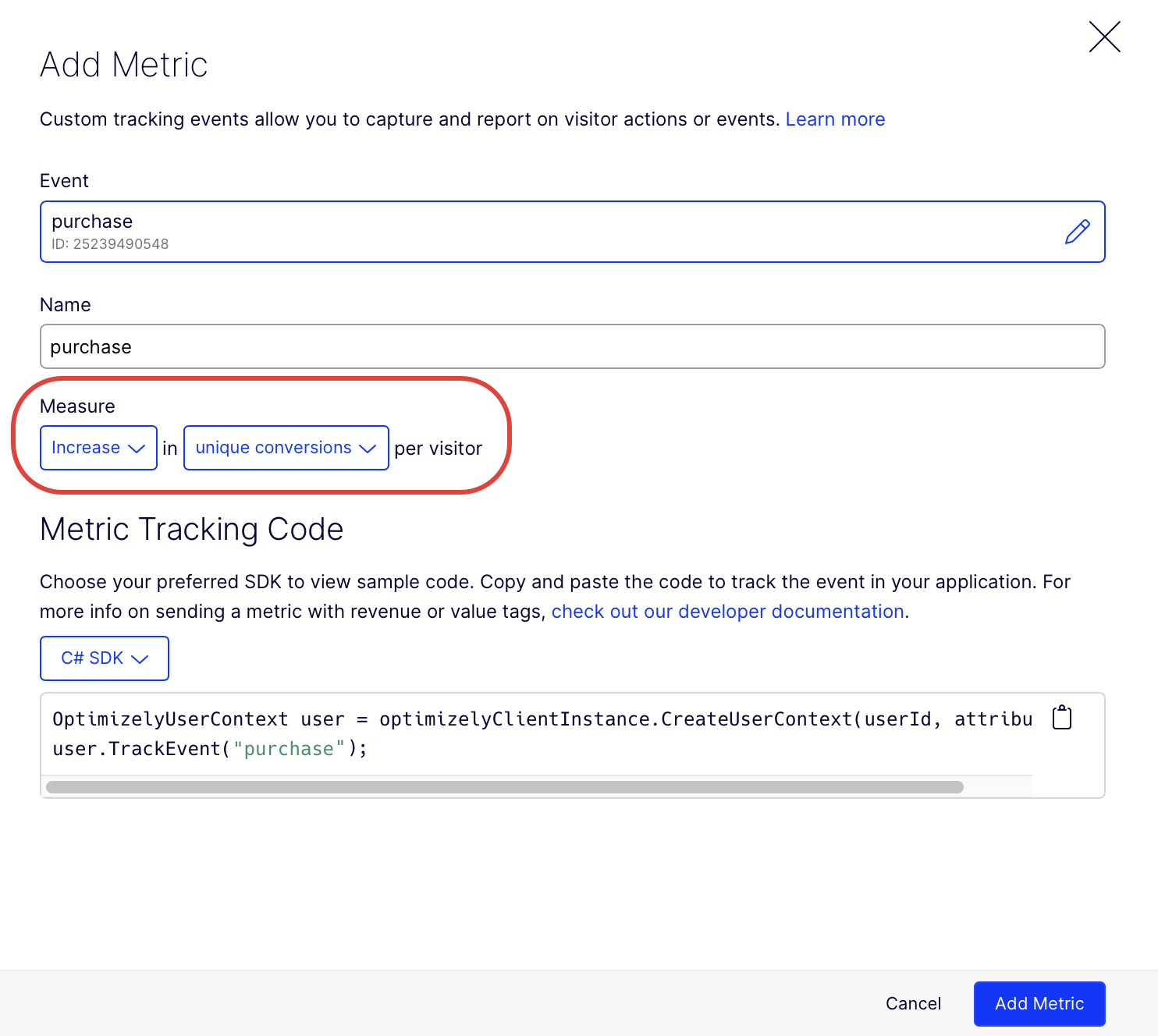 add purchase metric which tracks the increase in unique conversions per visitor