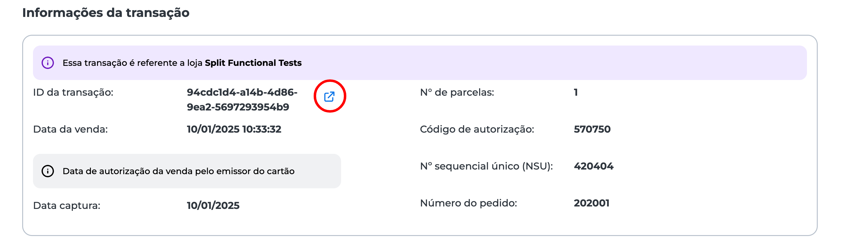 Detalhes da transação