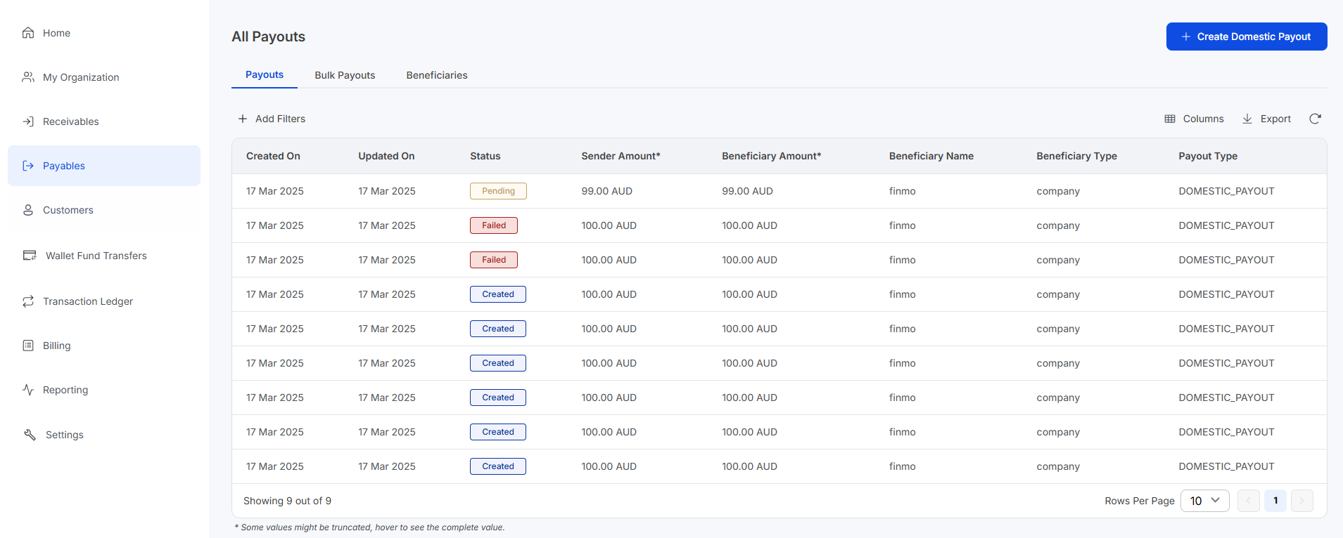 All Payouts