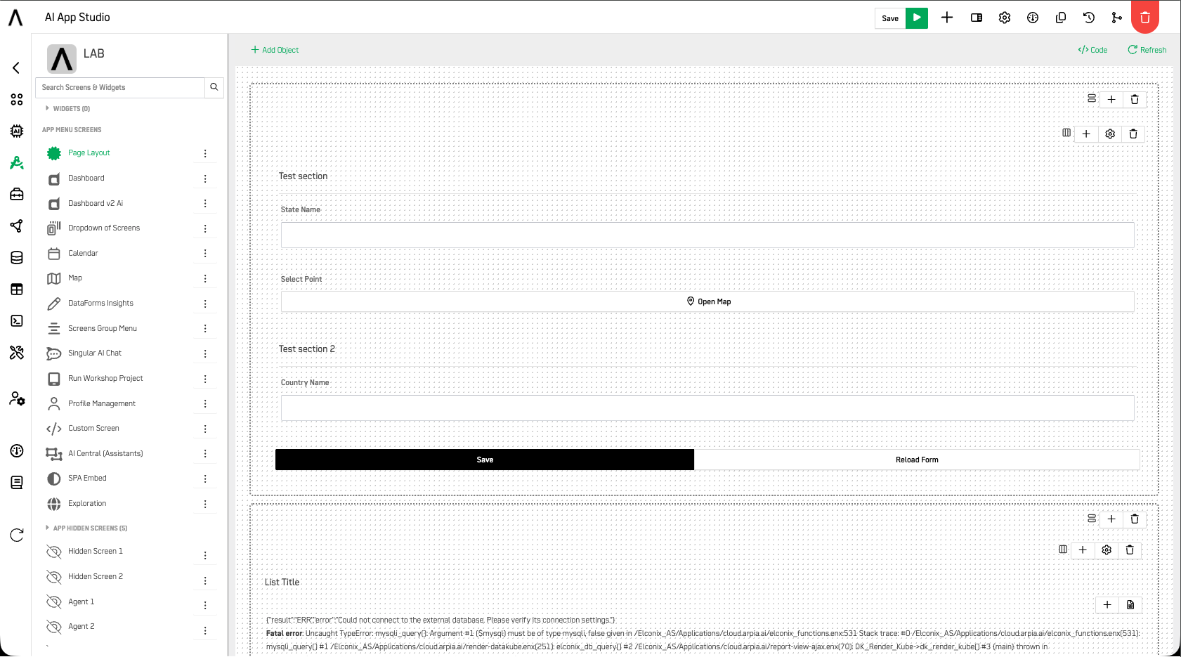 Page Layout Screen