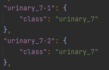 Figure 26: Extracted from the properties.json file, the eatures with IDs ‘urinary_7-1’ and ‘urinary_7-2’ belong to the class ‘urinary_7’. This correlates to two separate features in the SVG with IDs ‘urinary_7-1’ and ‘urinary_7-2’.