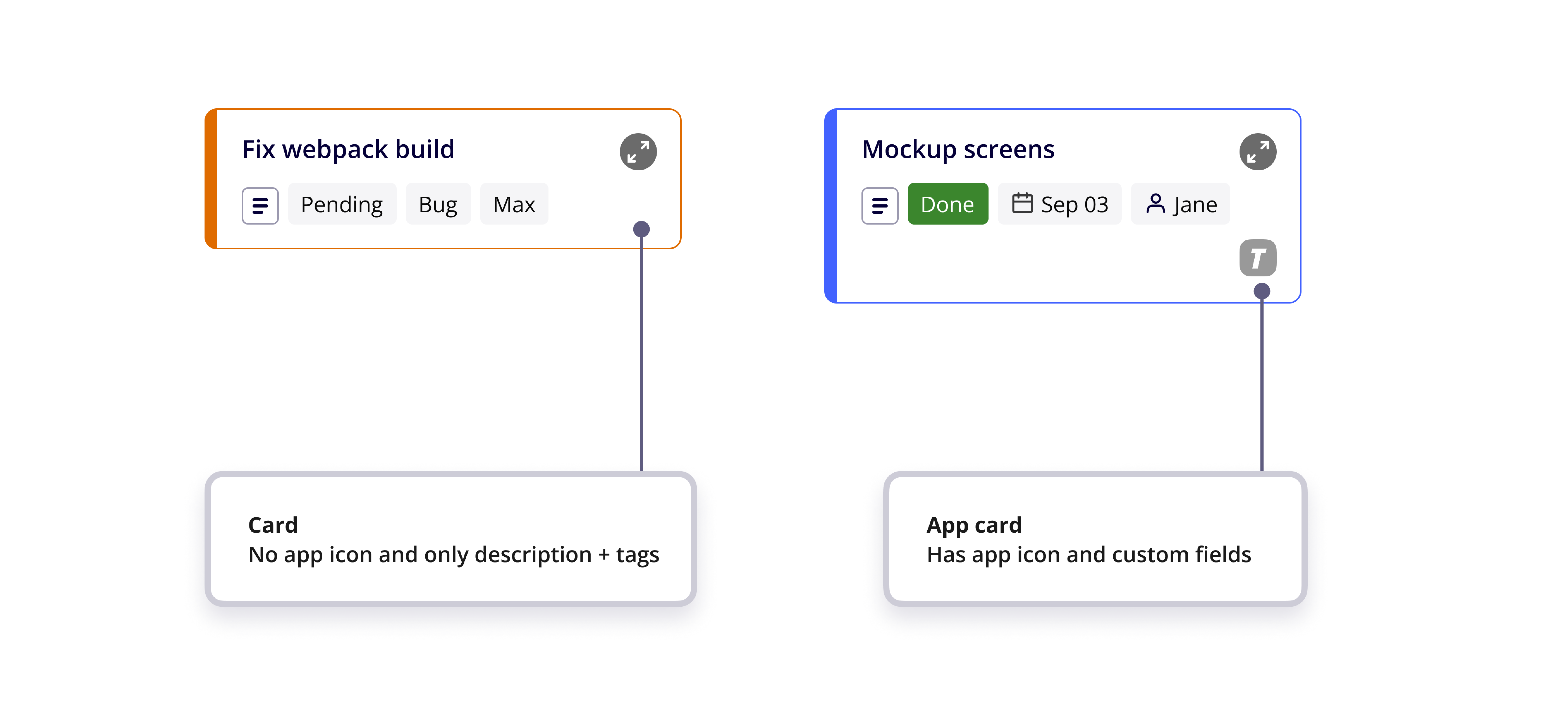 Figure 4. Example of a card item on the left and an app card item on the right.