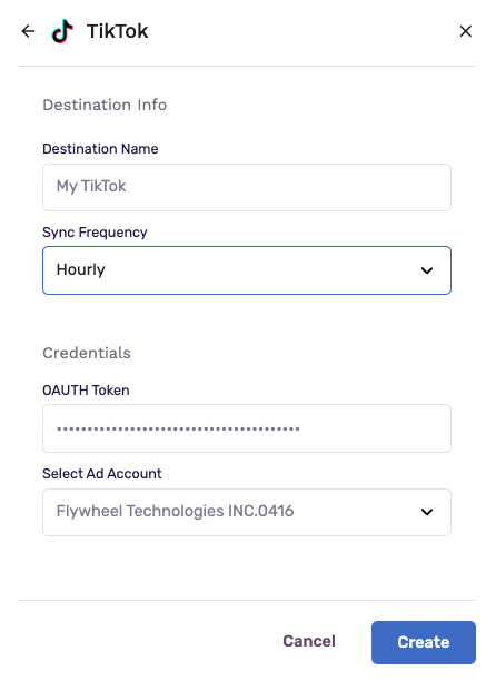 tiktok destination configuration