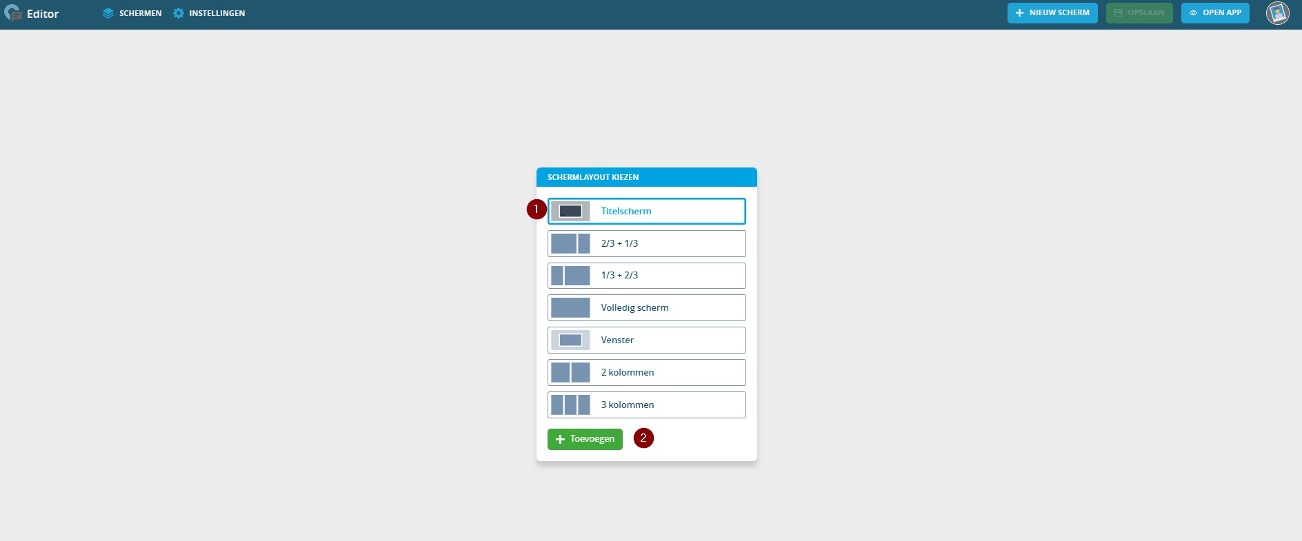 Figuur 2 - Schermlayout kiezen.