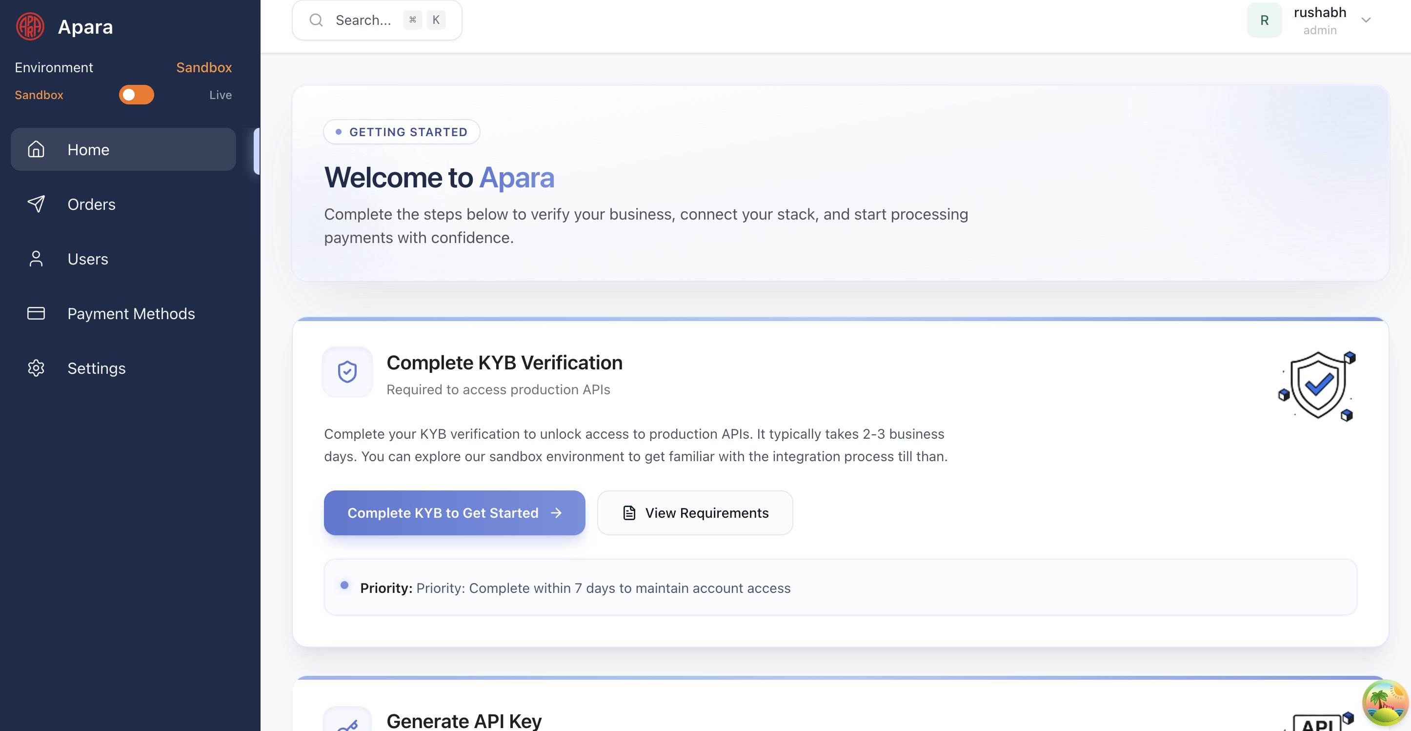 APARA Portal dashboard home screen after successful login