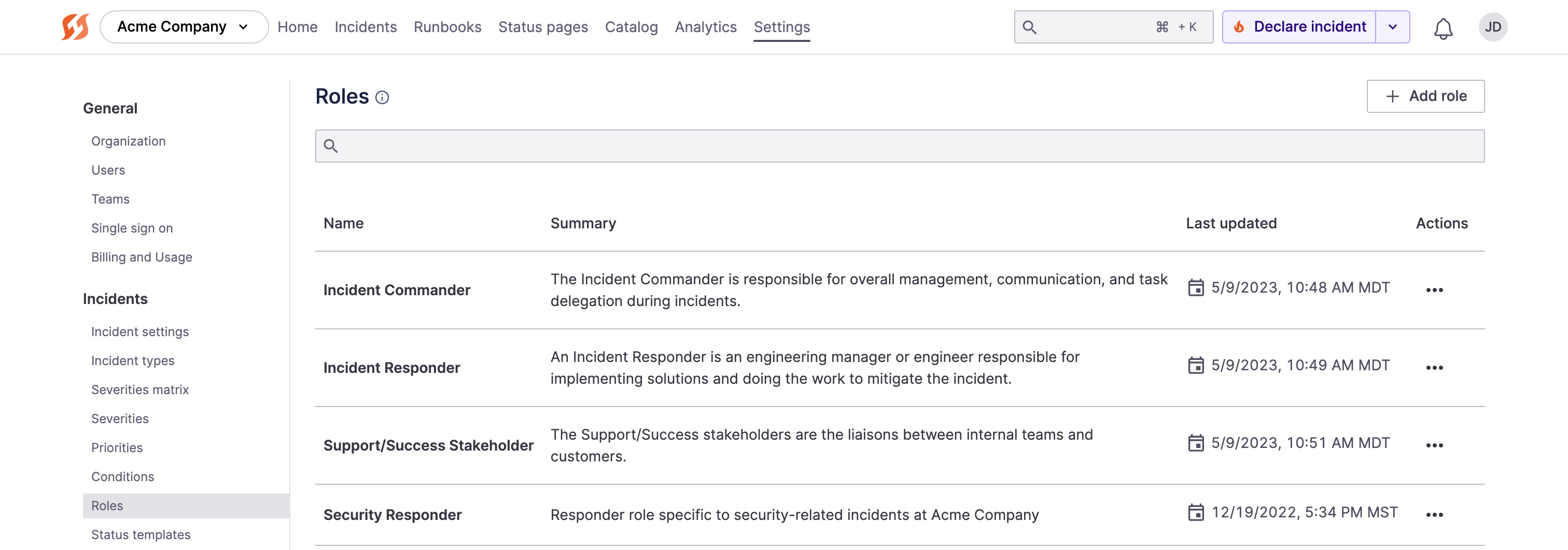 Example incident roles page