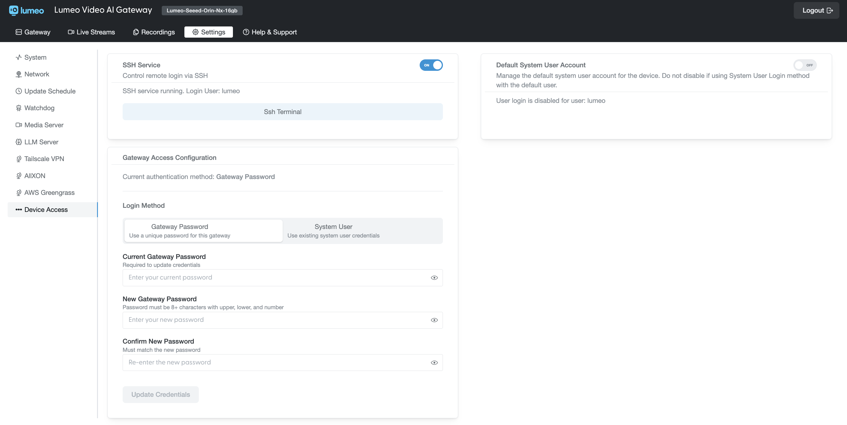 Control SSH service and local user account