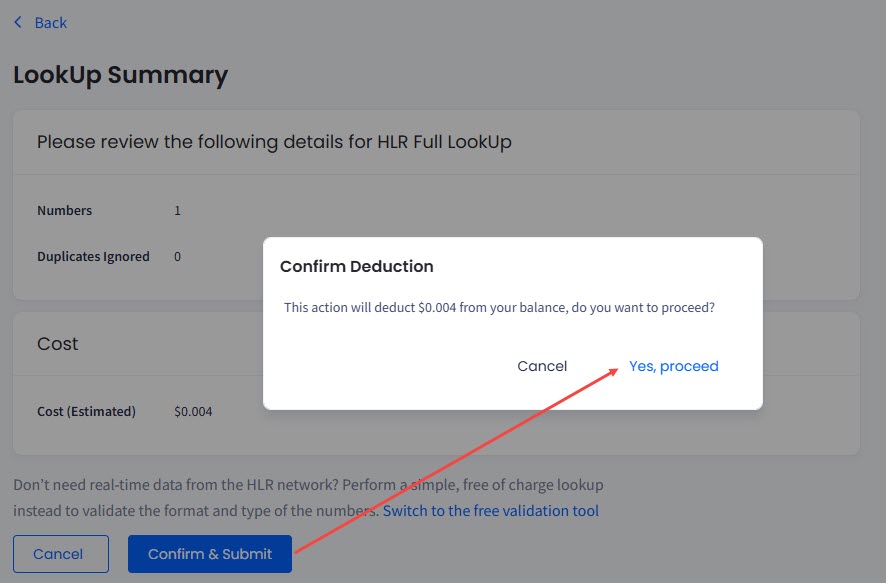 Screenshot of the final review step