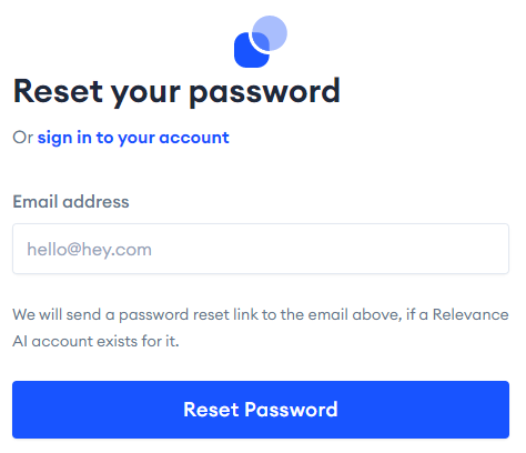 Relevance AI - Reset password