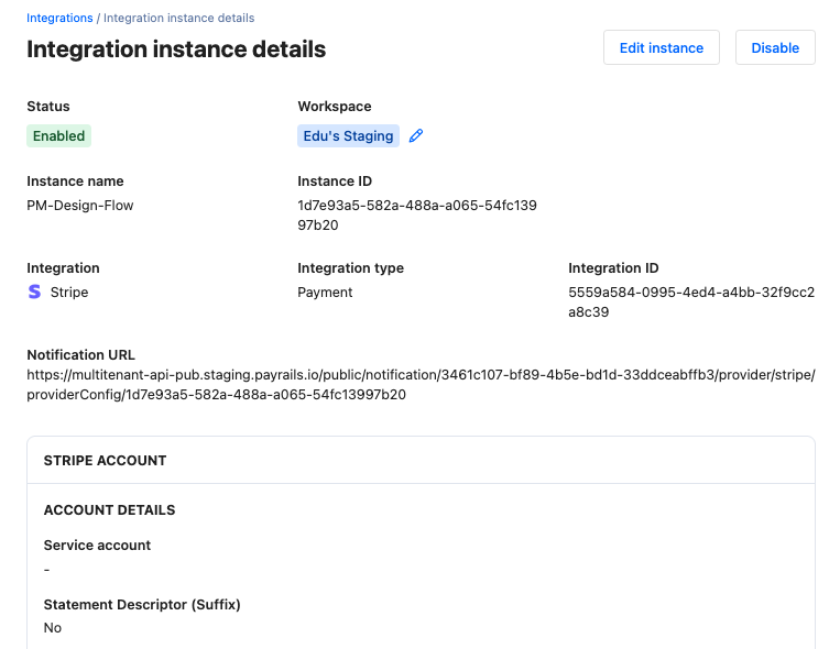 A screenshot showing the enabled Stripe integration.