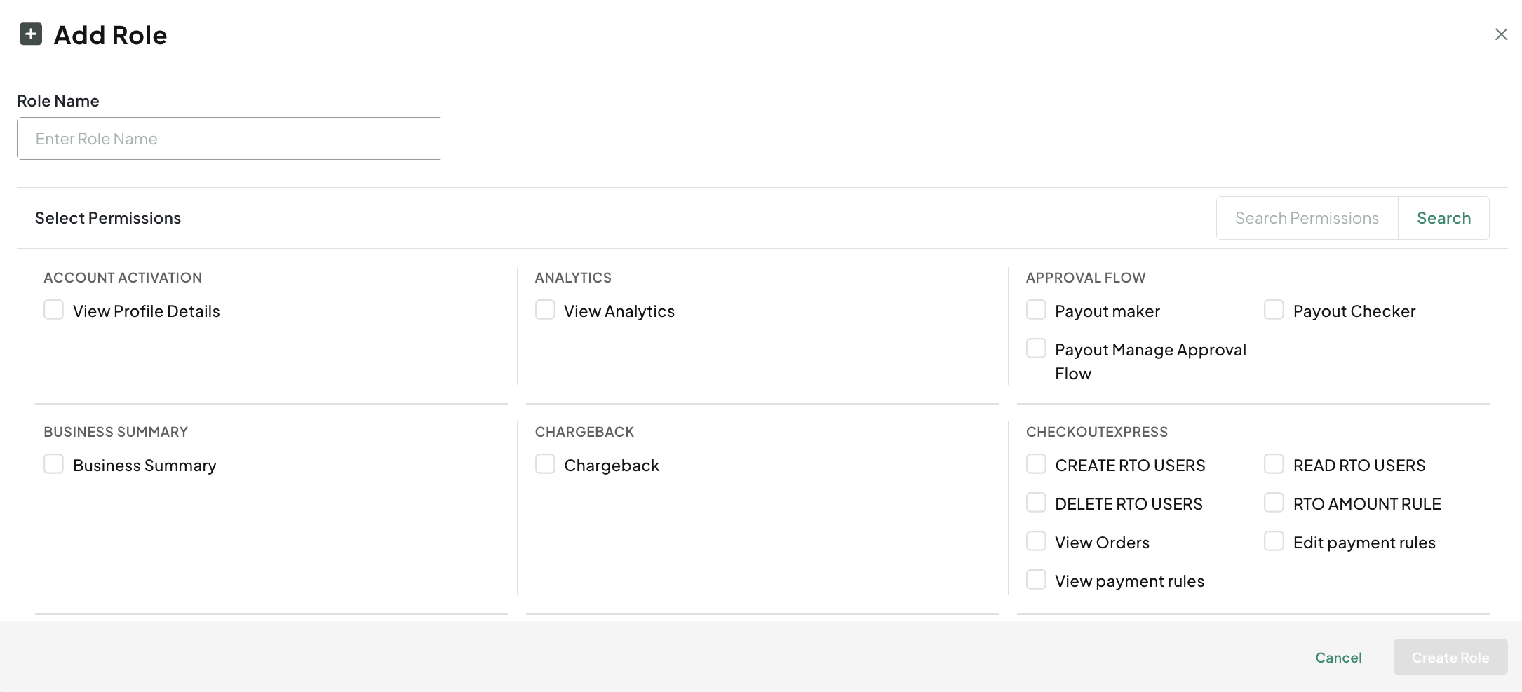 PayU Dashboard - The Add Role pop-up page is displayed.