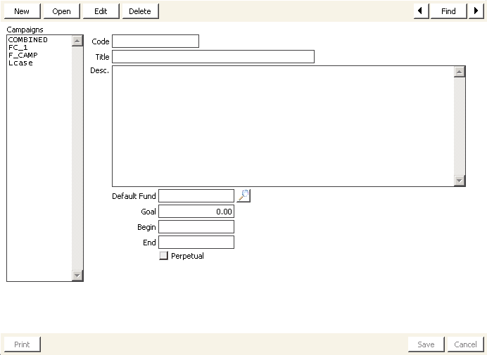 Desktop: Fundraising > Set up tables > Campaigns