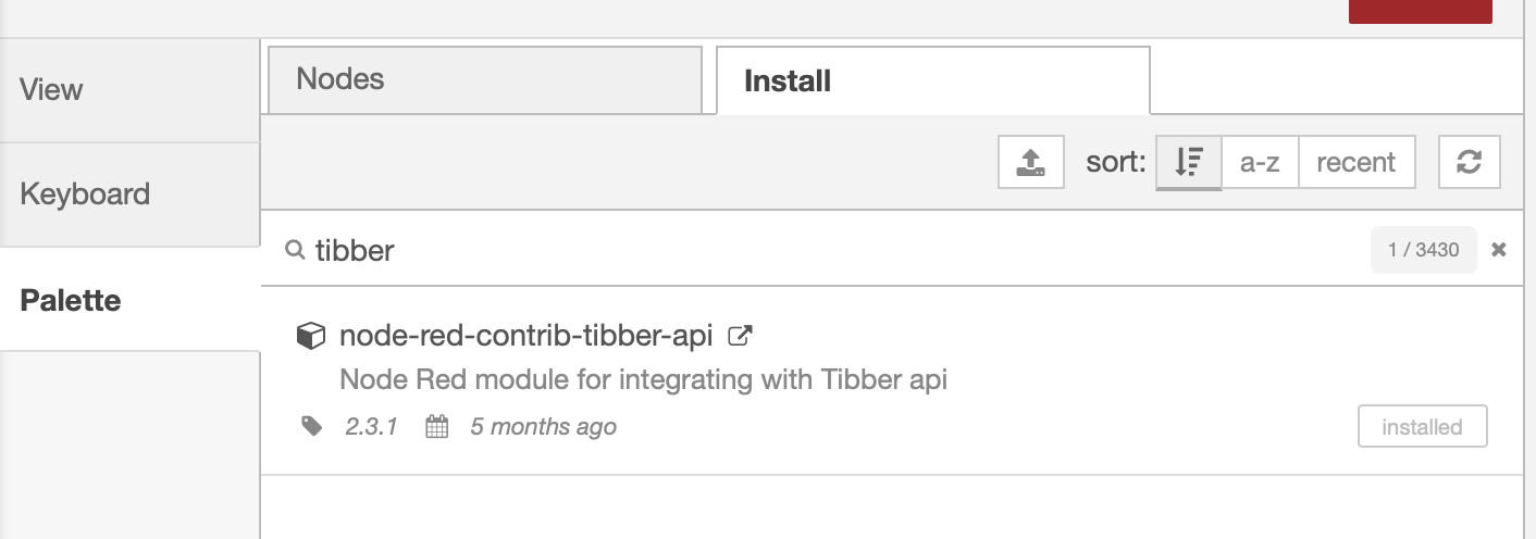 Skjermbilde 2021-08-23 kl. 20.43.59.png Install the node-red-contrib-tibber-api module from the palette.