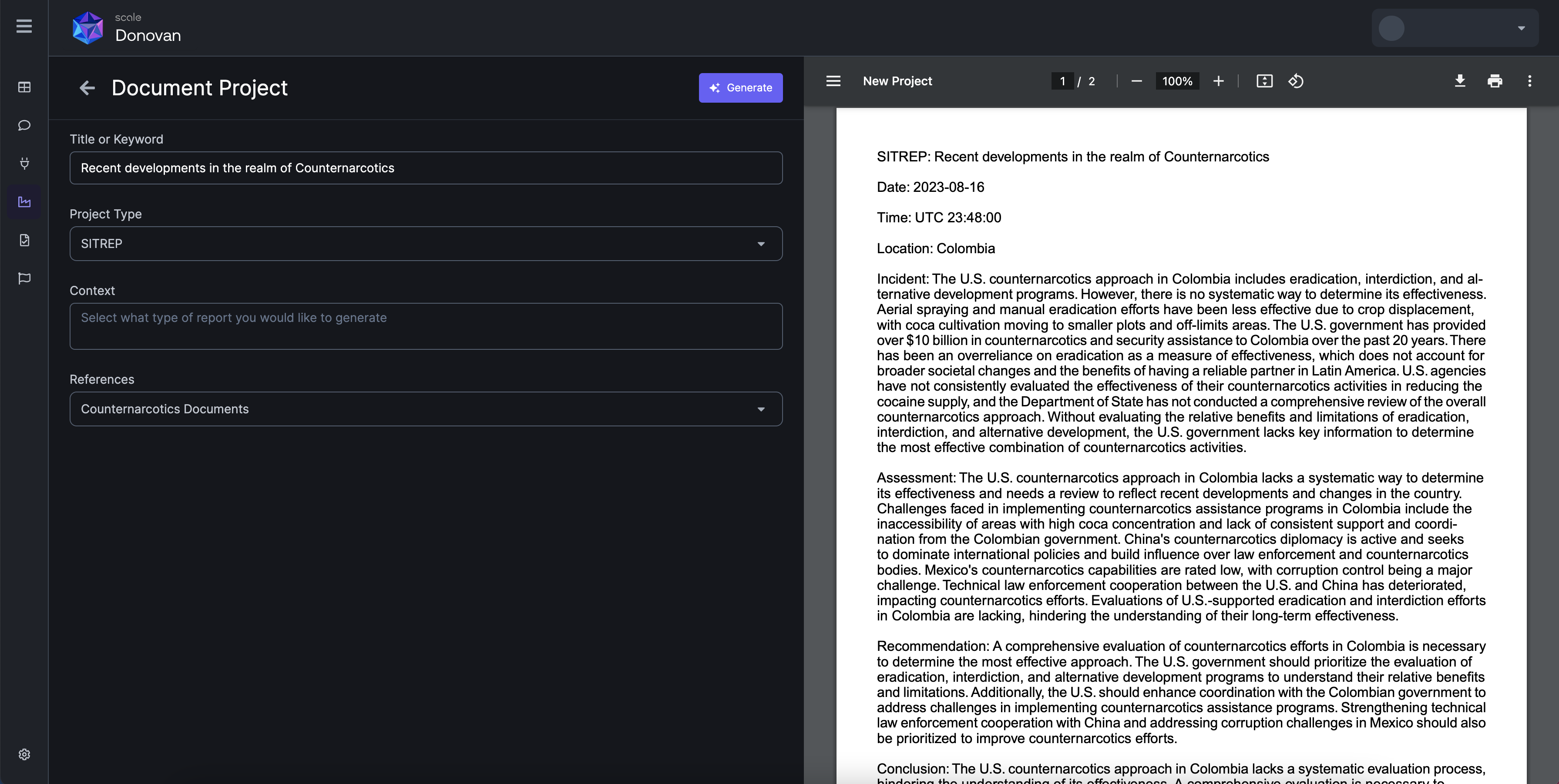 Donovan's report builder simplifies the arduous process of researching and writing reports, turning data into actionable insights effortlessly.