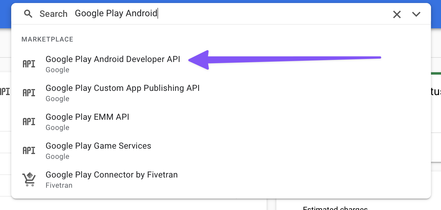 Screenshot showing how to find Google Play Android Developer API