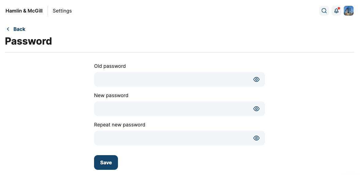 Fields for changing password