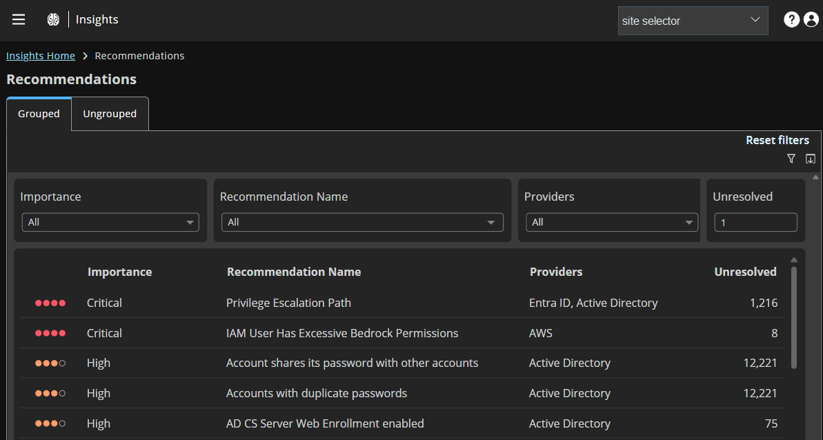 Recommendations page