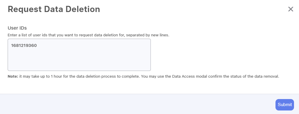 Data Deletion Request modal