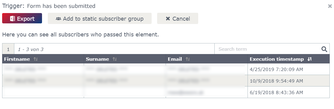 Suscriber list Subscriber list