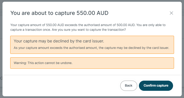 Caption transaction confirmation screen