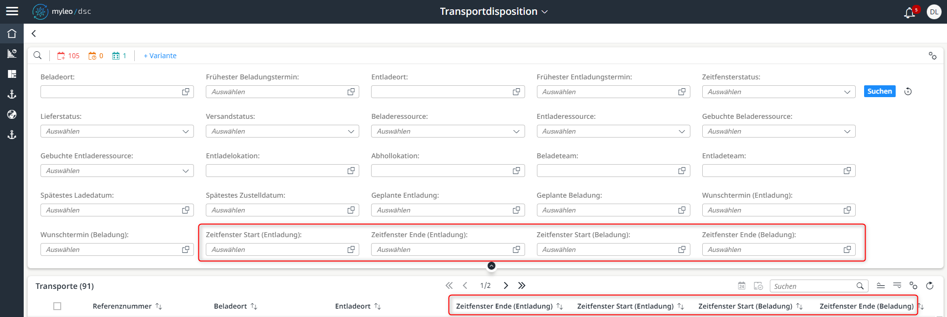 Neu angezeigte Zeitfenster