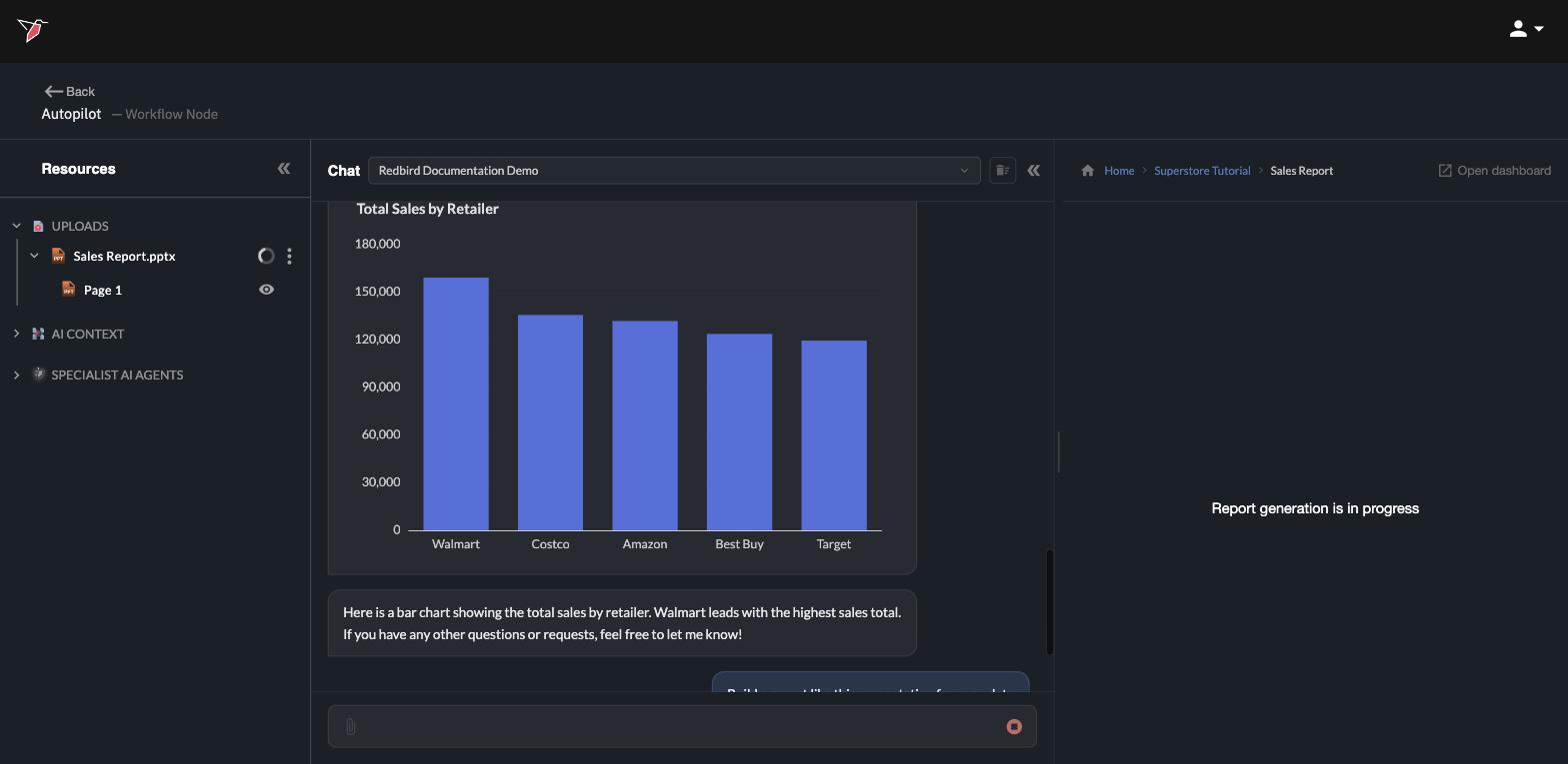 The preview panel while the report is being generated