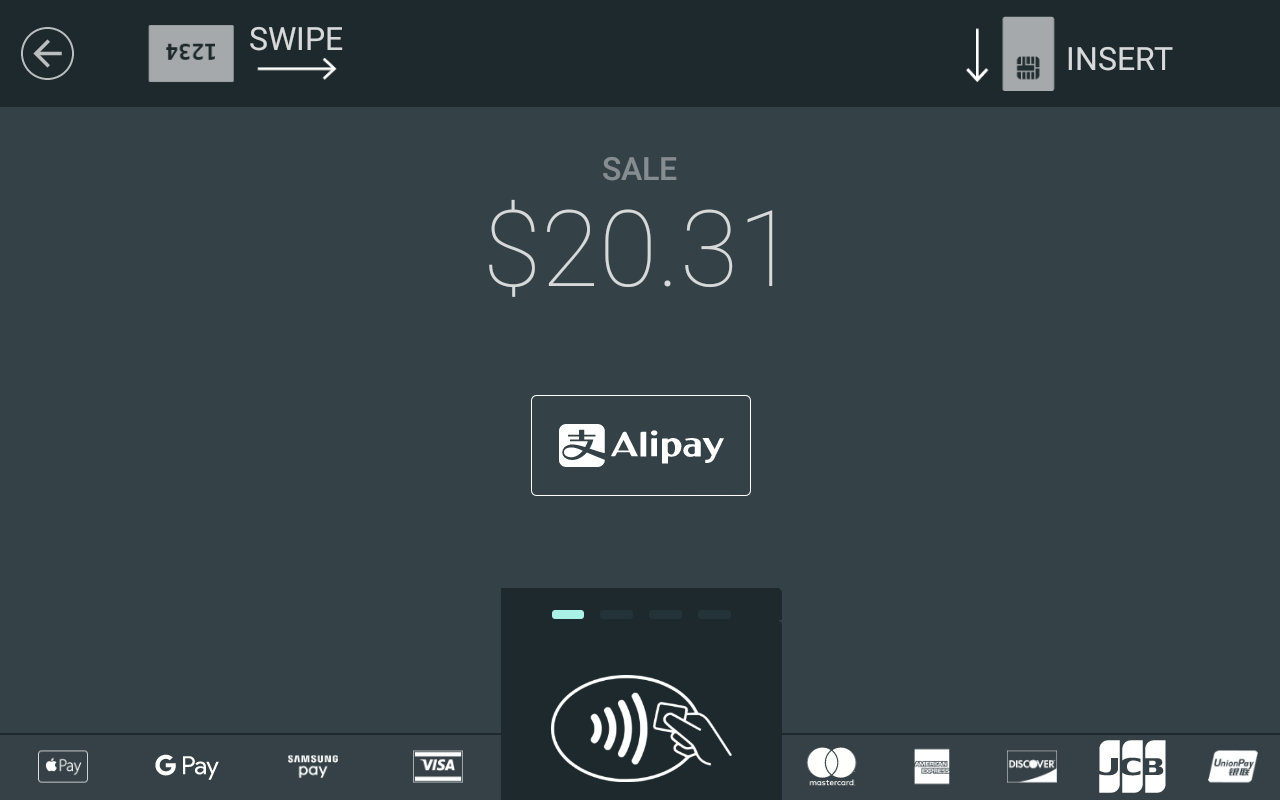 Start screen with Alipay icon