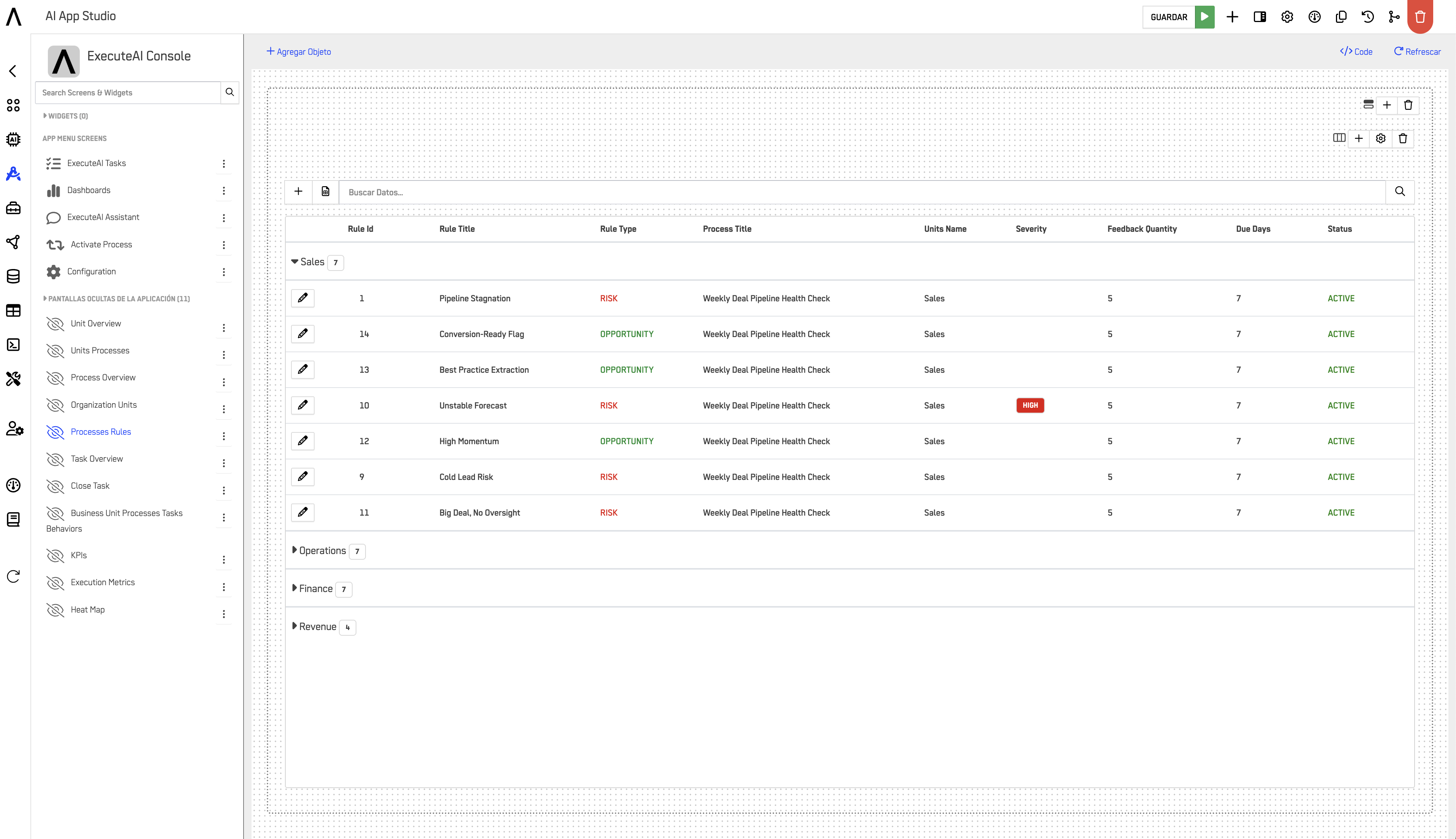 Table Data Edit Screen
