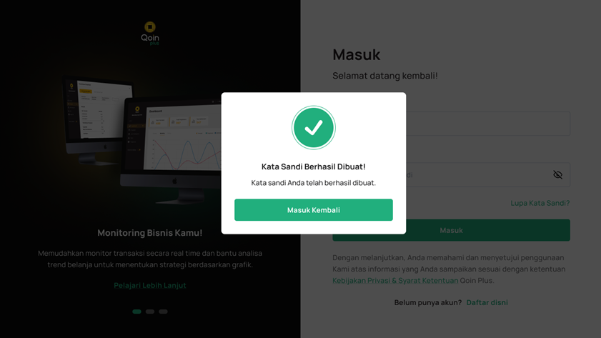 Notifikasi Sukses Buat Kata Sandi