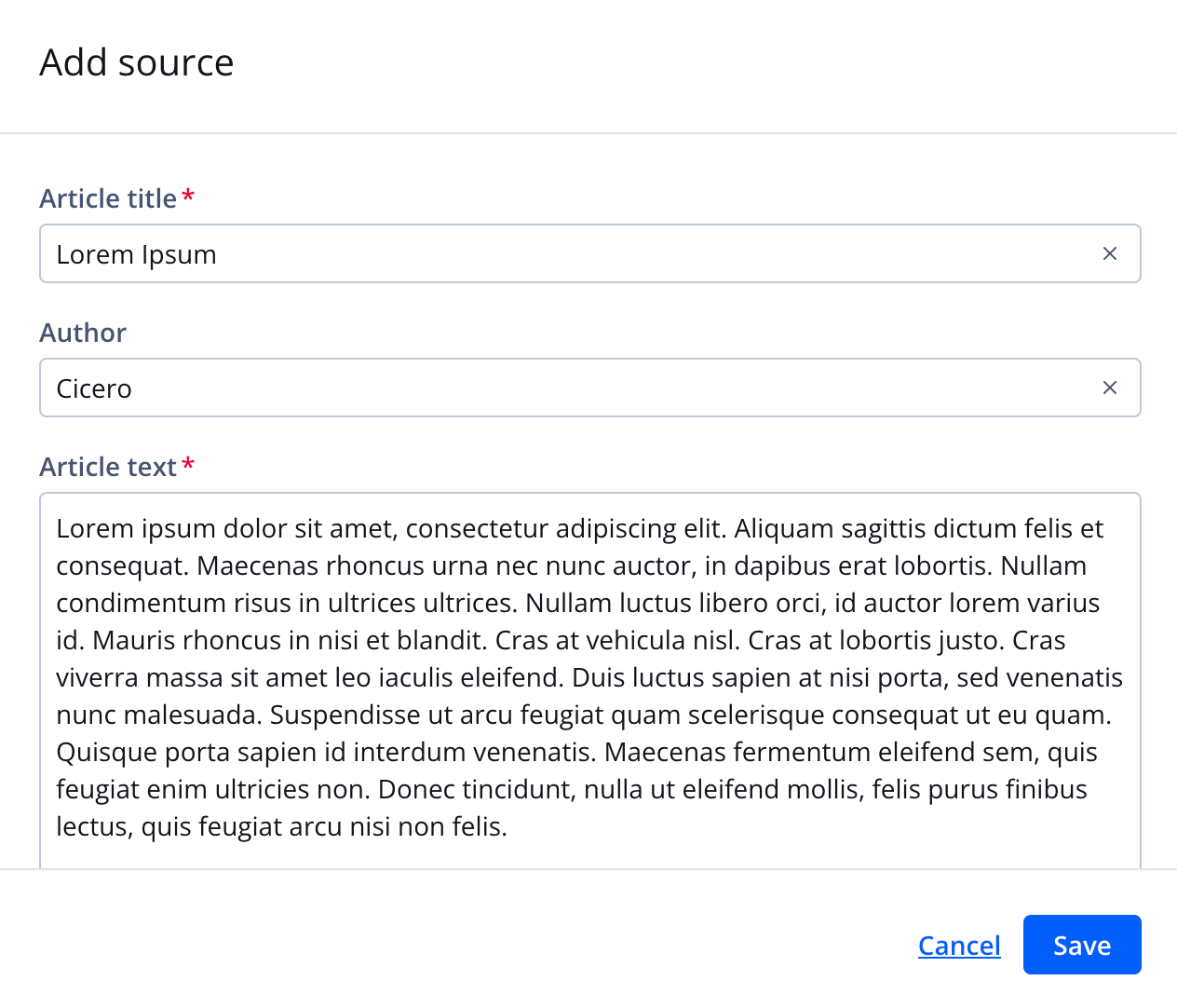 Add article source panel