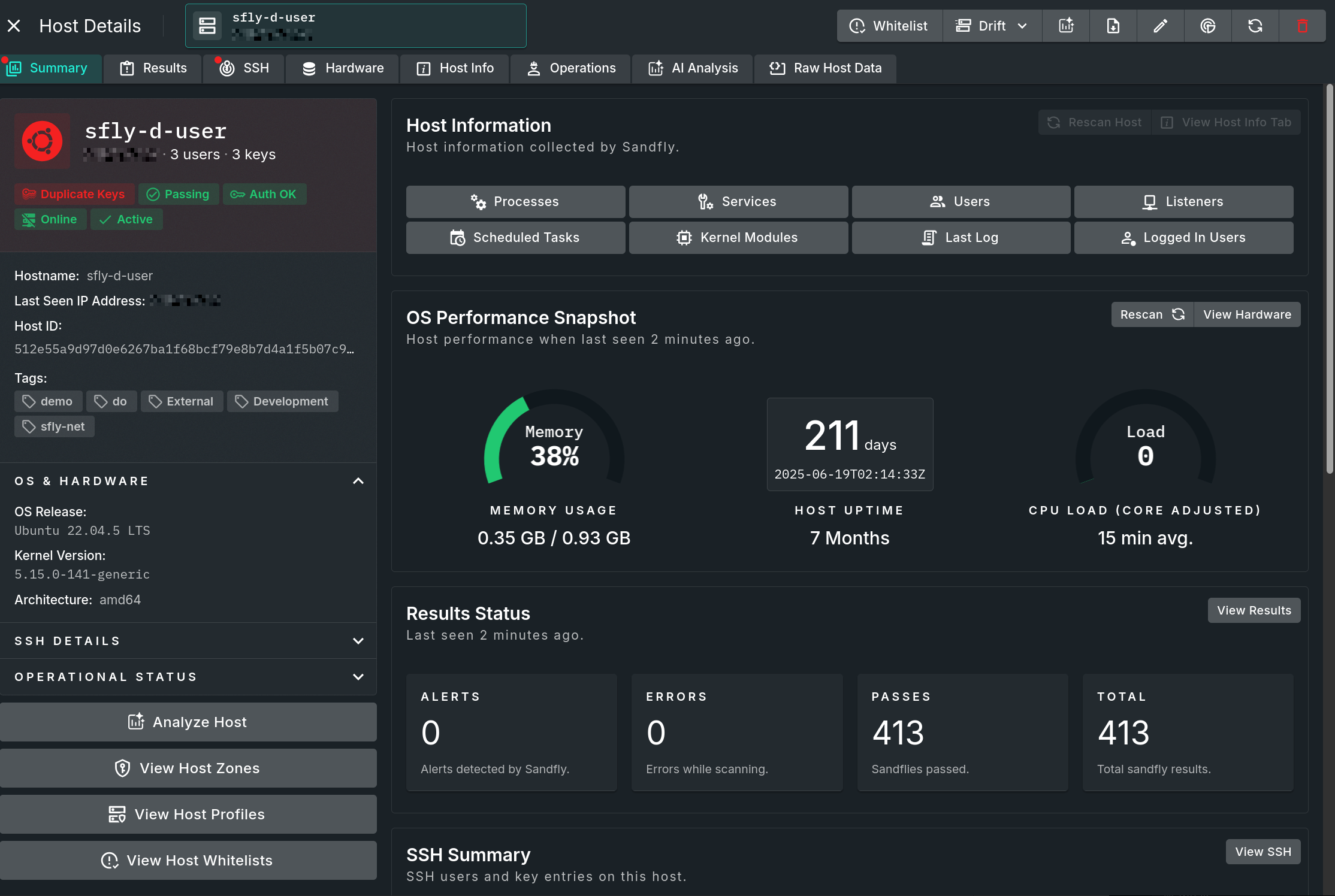 A screenshot of the host details panel